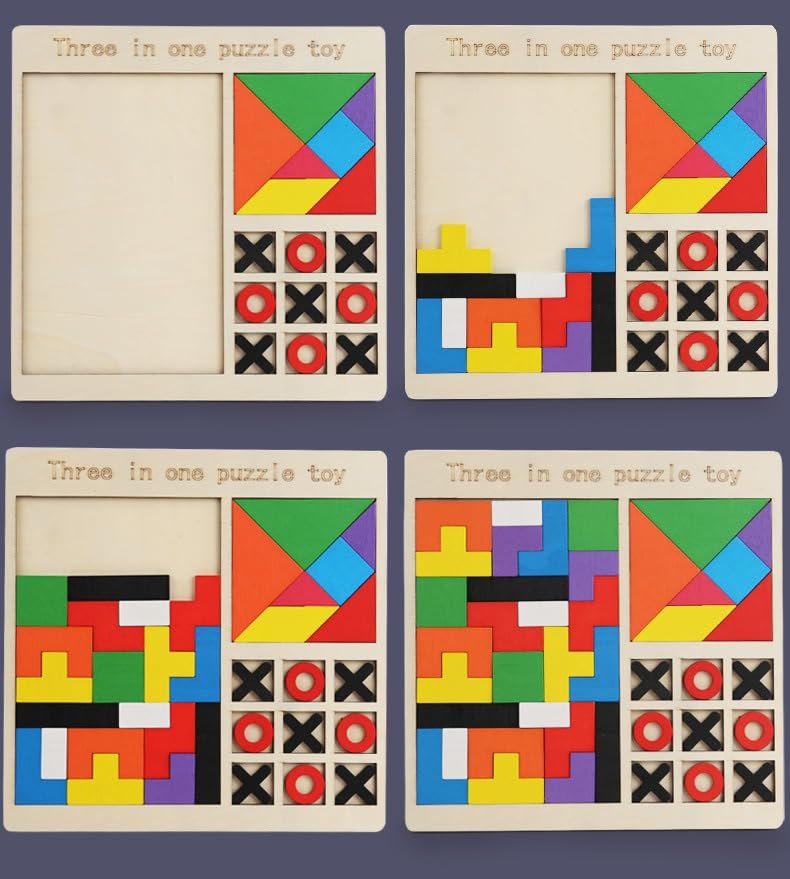 wooden 3 in 1 puzzle for kids