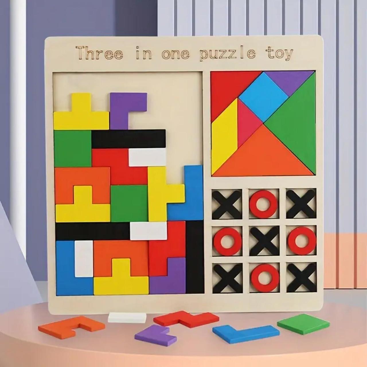 wooden 3 in 1 puzzle for kids